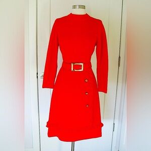 Vintage 1960’s Red Belted Fringed Coat Dress - size M